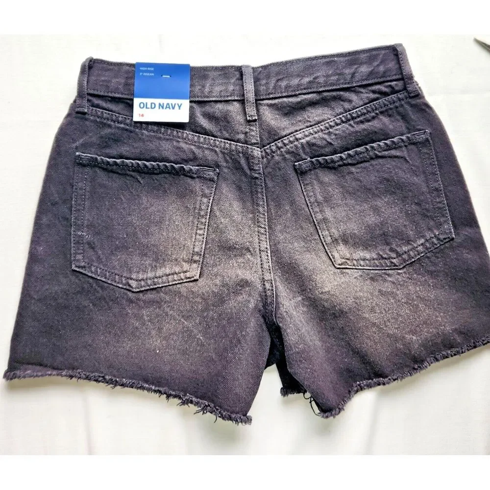 Old Navy Girls sz 14 Black Wash Denim‎ Shorts Distressed Frayed Hem NEW